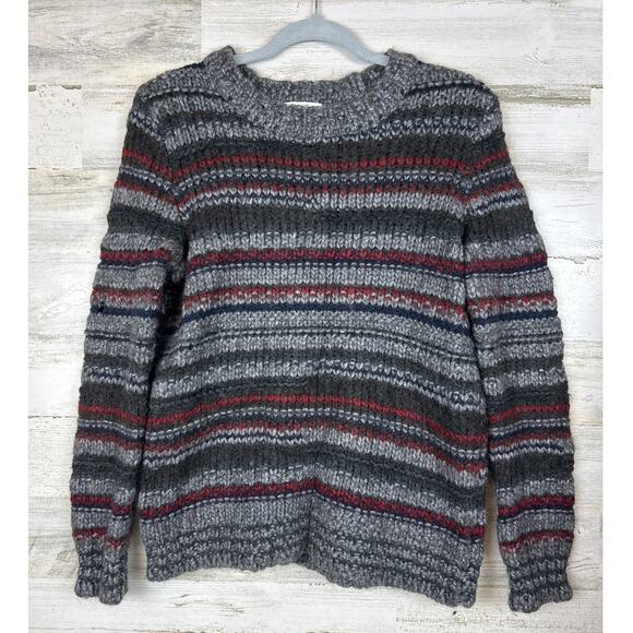 Madewell Women’s L Gray Red Wool Blend Knit Stripe Crew Neck Sweater - Picture 1 of 5
